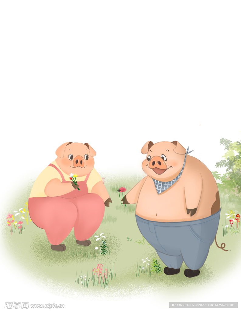 原创浪漫猪猪动物卡通创意插画