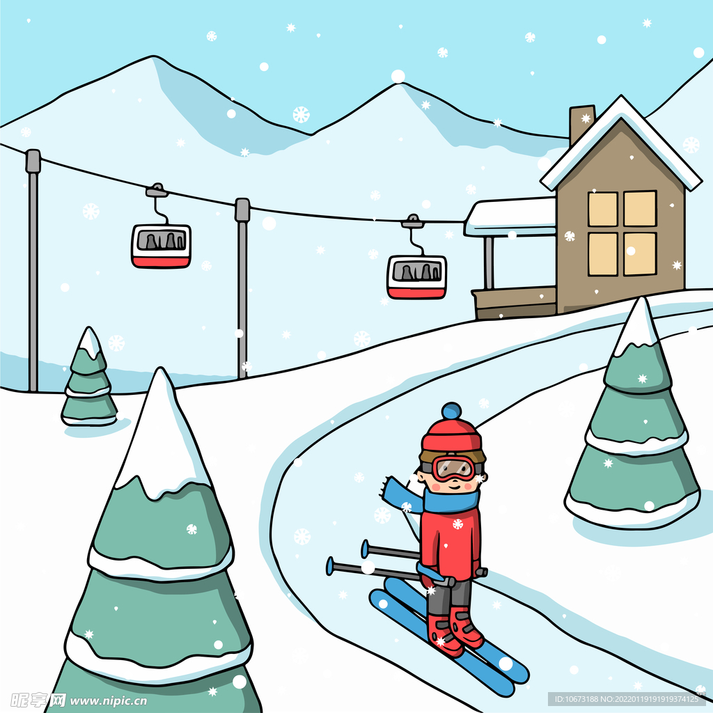 滑雪场缆车背景 