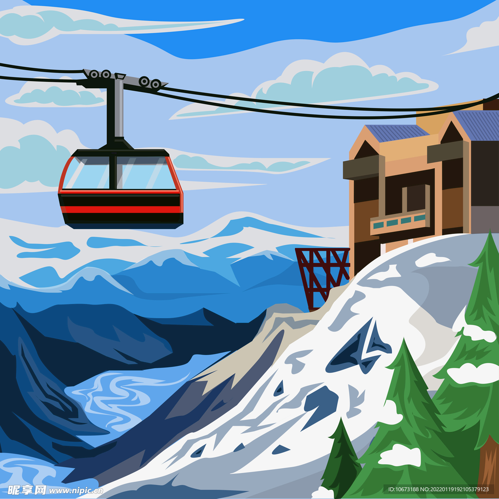 滑雪场缆车背景