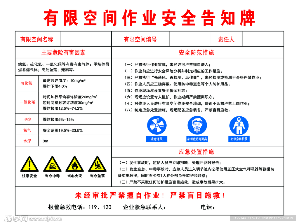 有限空间作业安全告知牌