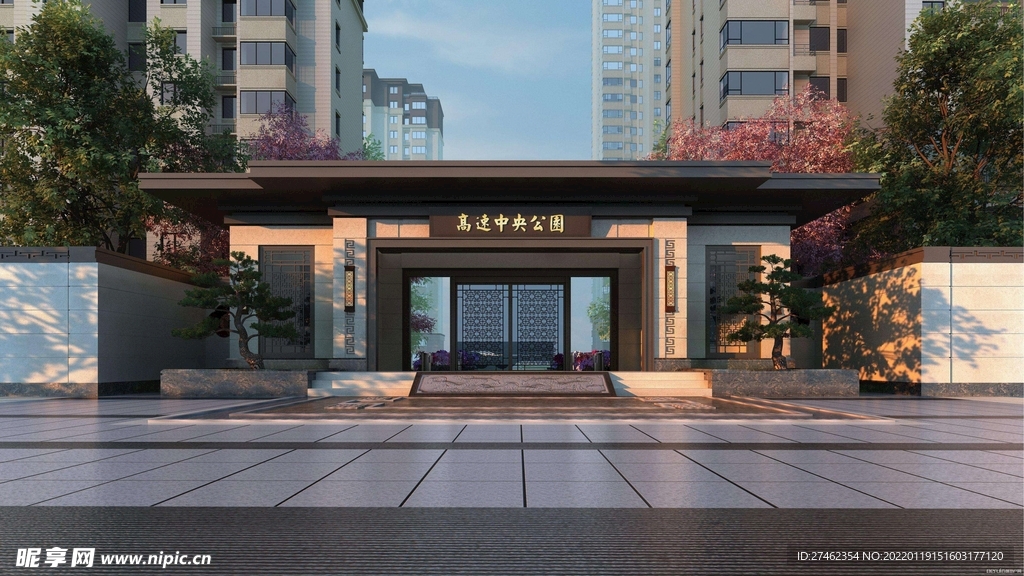 大门 效果图 建筑 中式 透视