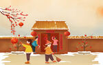 春节习俗小年插画背景