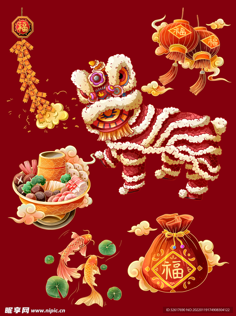 新年国潮风烫金小物件