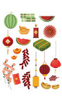 剪纸祥云灯笼中国结新年福字元素