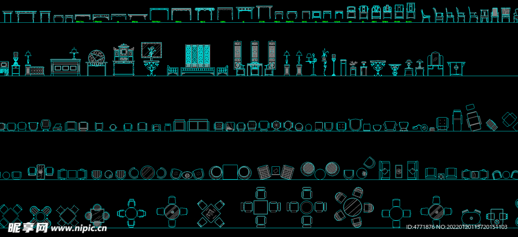 中式家具 常用家具平面立面图块