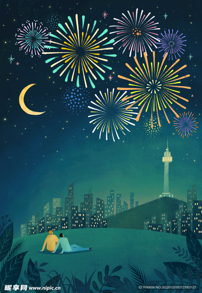 城市夜景插画   
