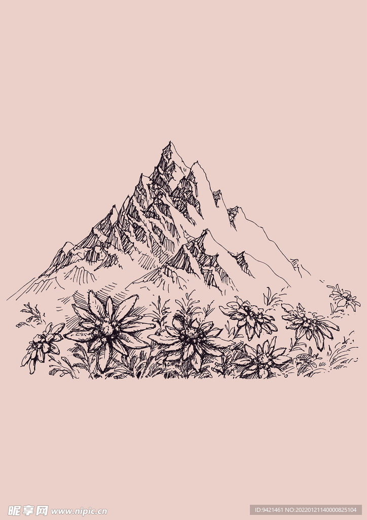手绘风景山