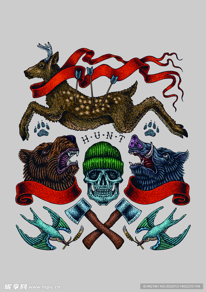 潮流插画鹿熊