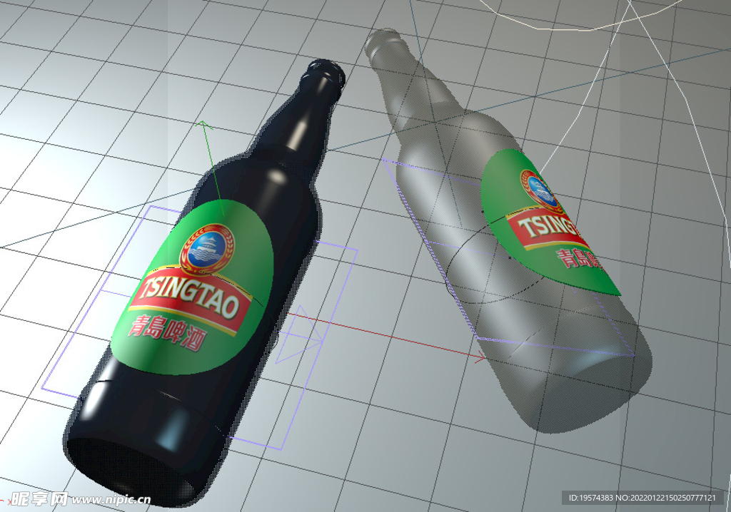 C4D模型玻璃啤酒瓶