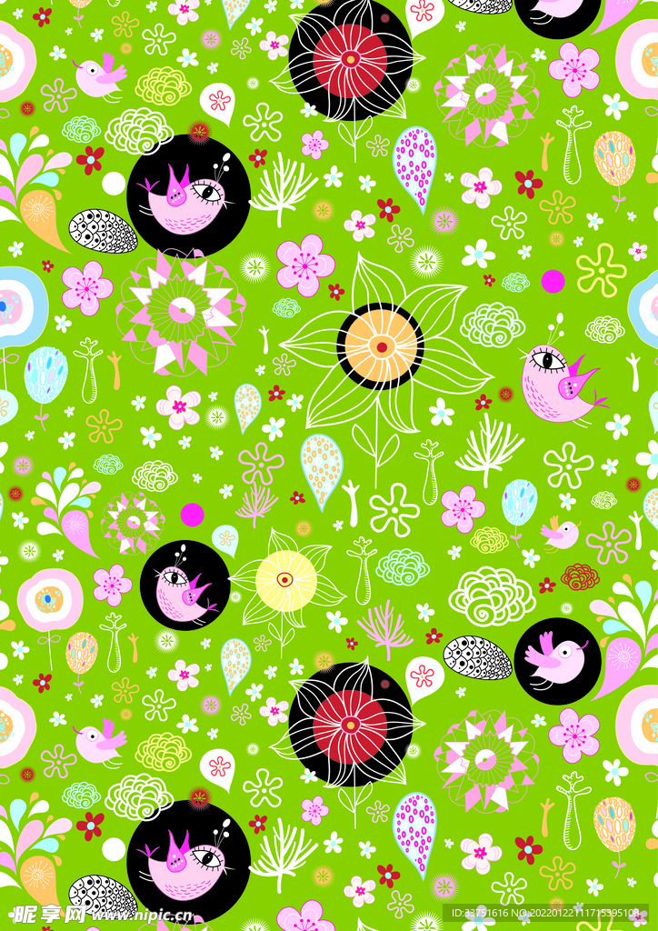 小鸟植物插画