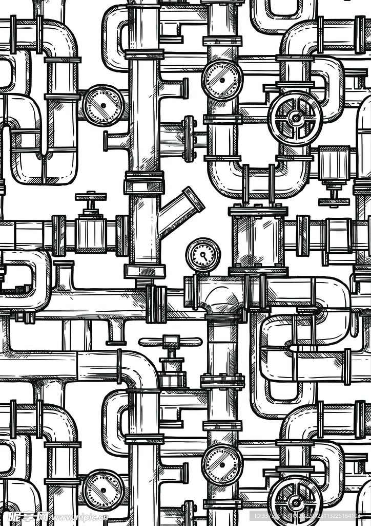 黑白水管插画