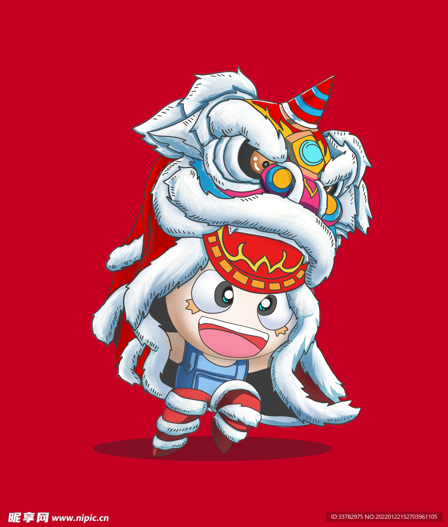 卡通舞狮手绘