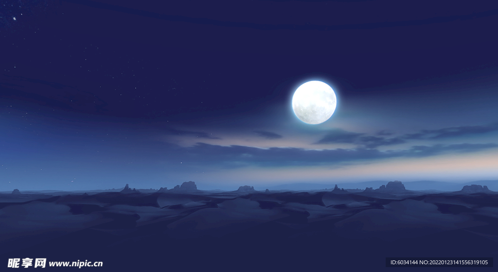 荒漠晴空满月之夜