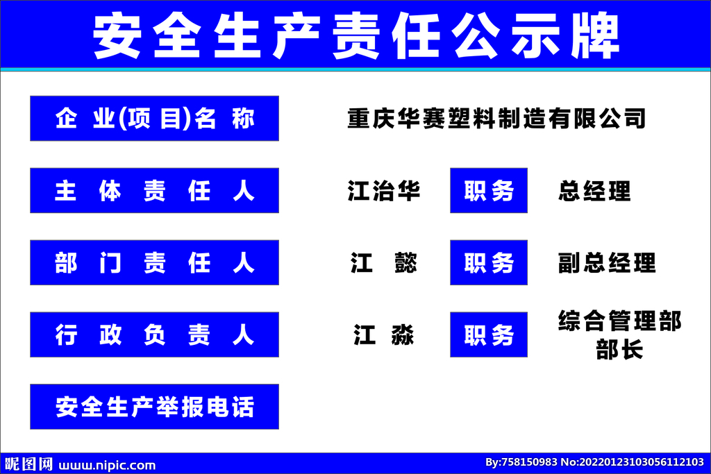 安全责任生产公示牌