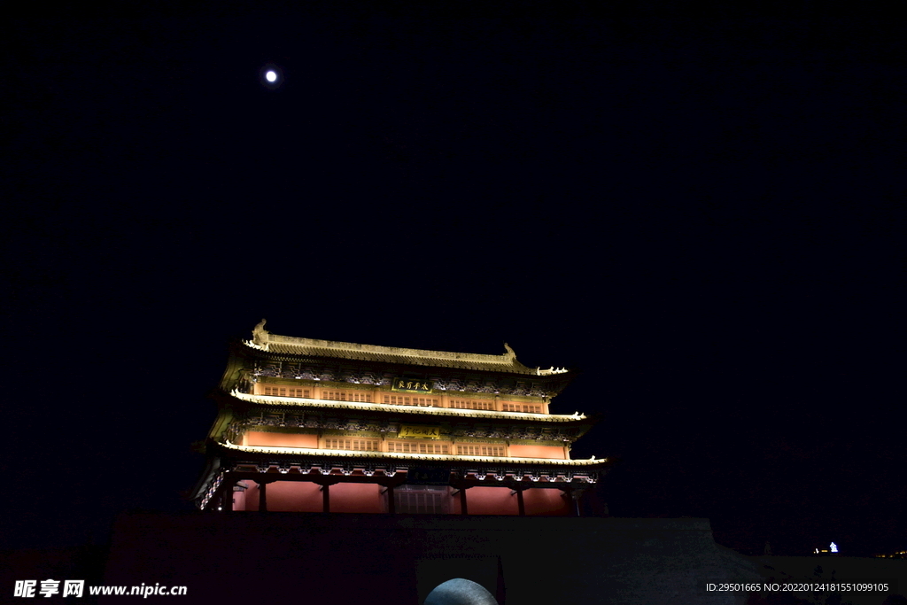 古建筑古城楼建筑城门夜景