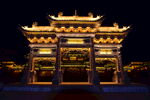 宗教建筑道观道教古建筑牌坊夜景