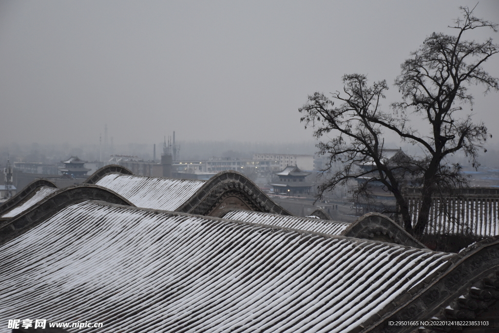 忻州古城城楼城墙古建筑冬天雪景