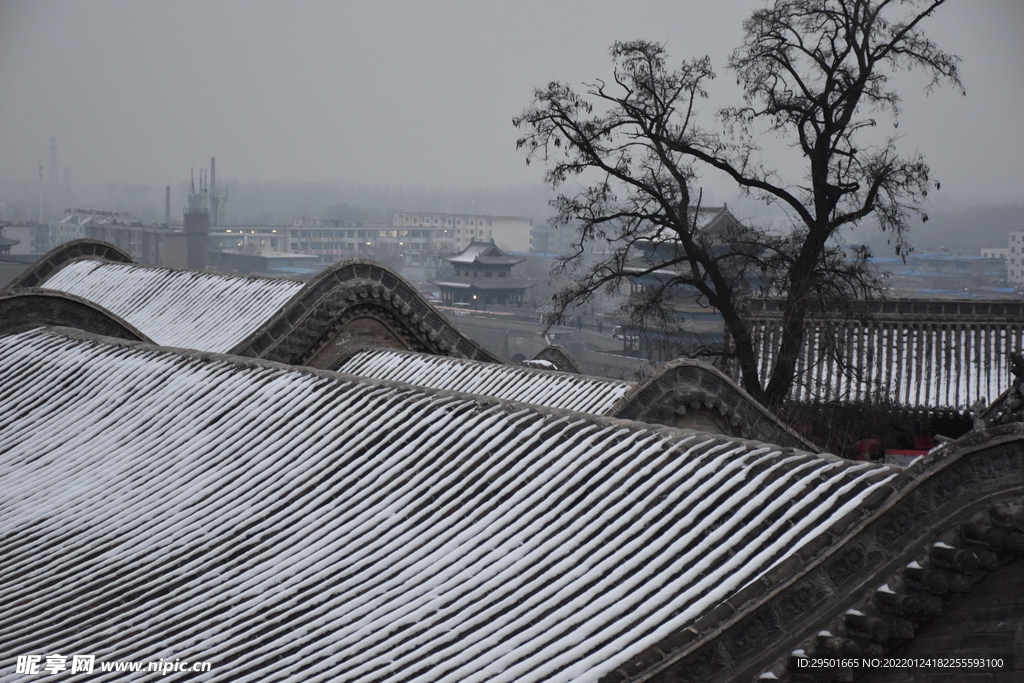 忻州古城城楼城墙古建筑冬天雪景