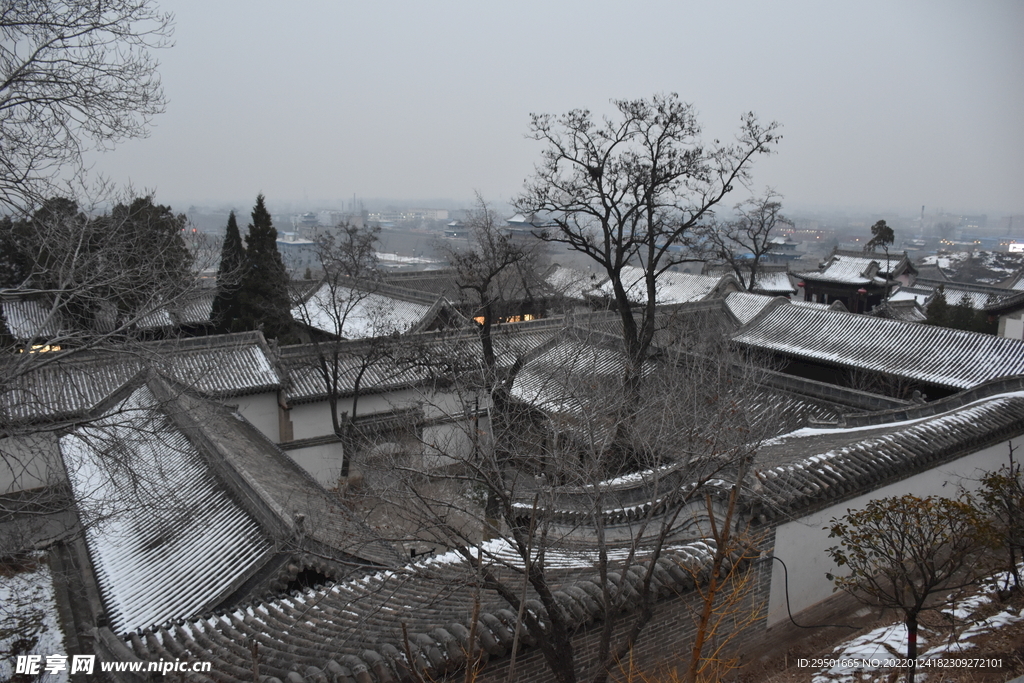 四合院古城民居民宅古建筑雪景