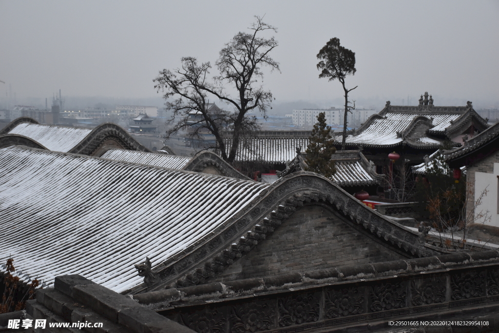 忻州古城城楼城墙古建筑冬天雪景