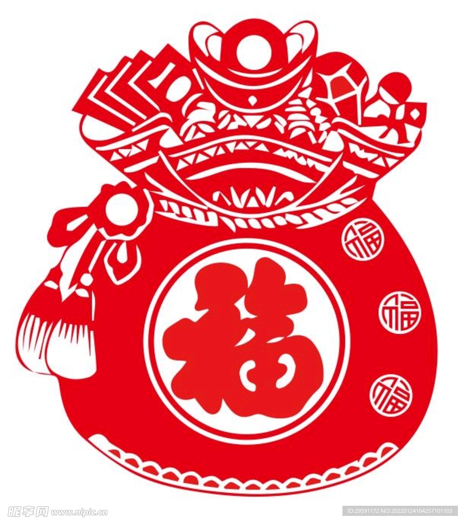 矢量春节剪纸福袋