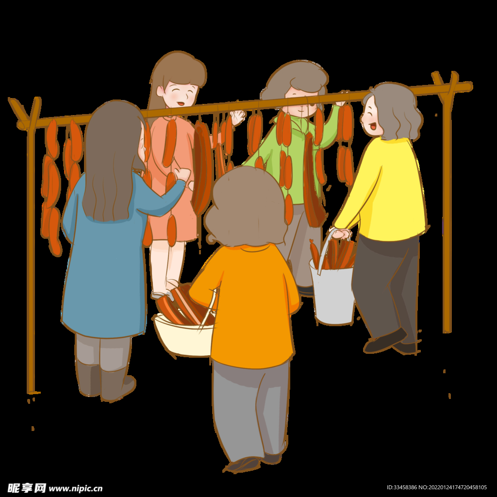 手绘新年腌制腌肉