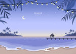 夏日海滩沙滩插画    