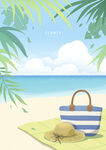 夏日海滩沙滩插画    