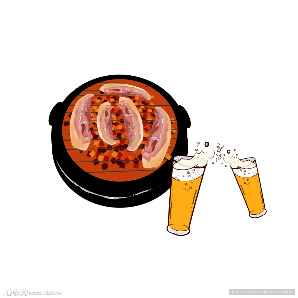 啤酒烤肉插画