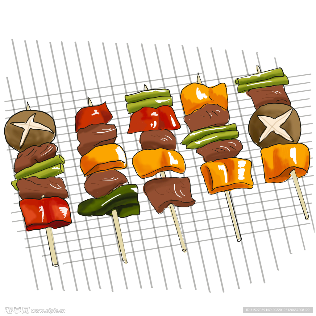 烤肉串与肉类美食插画图片_动漫人物_动漫卡通_图行天下图库