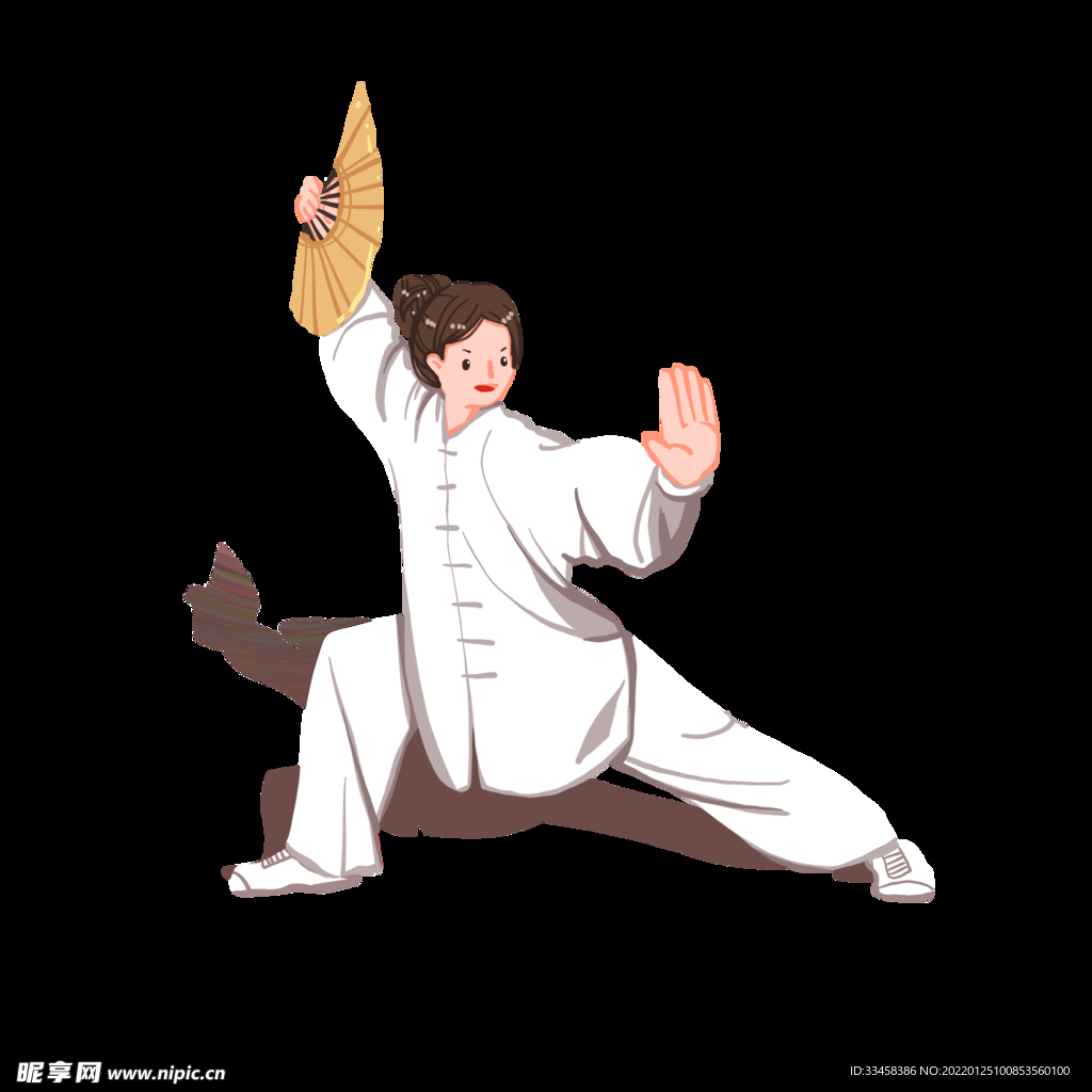 拿折扇的女性武术人物
