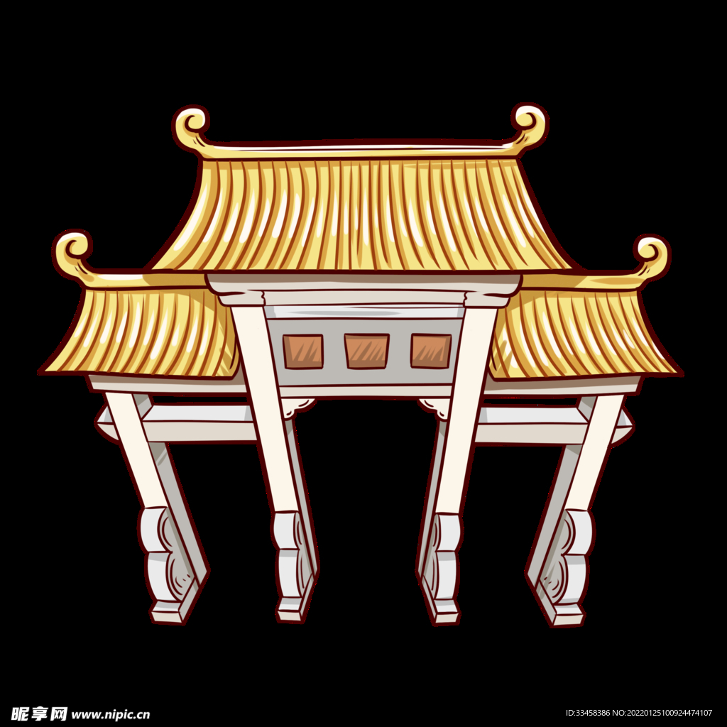手绘古典中式拱门牌楼