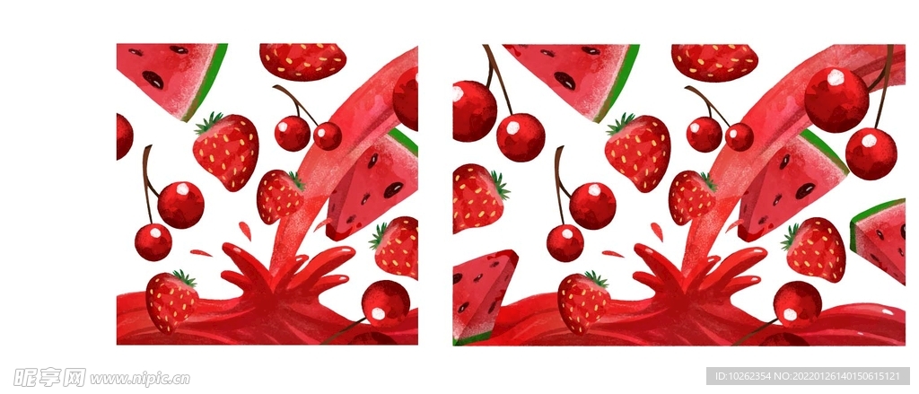 彩绘红色水果和果汁矢量素材