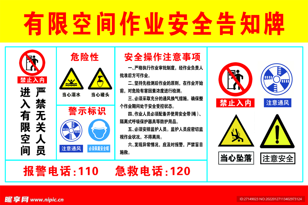 有限空间作业安全告知牌