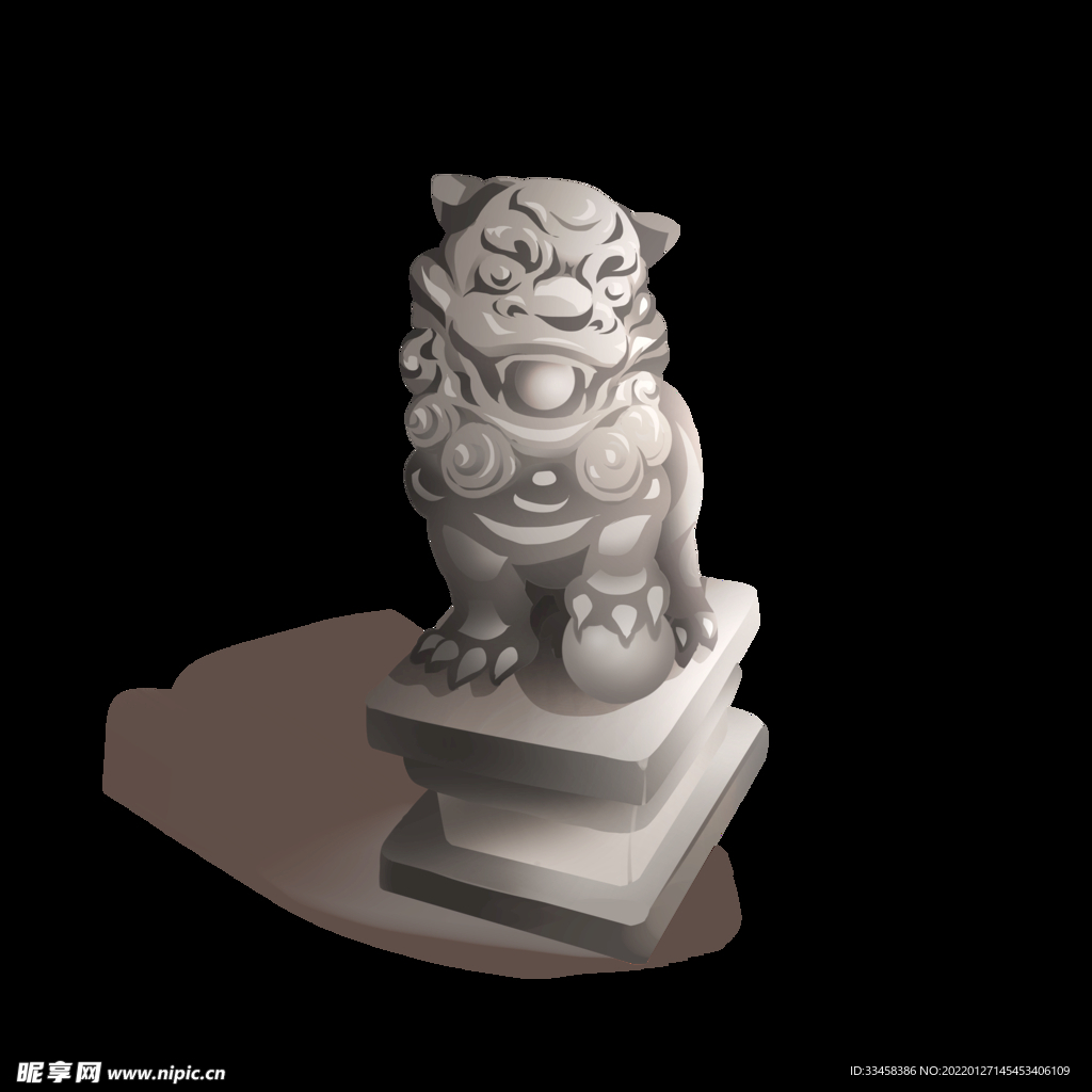 手绘石狮子雕像传统文化装饰素材