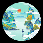 国潮山水装饰画