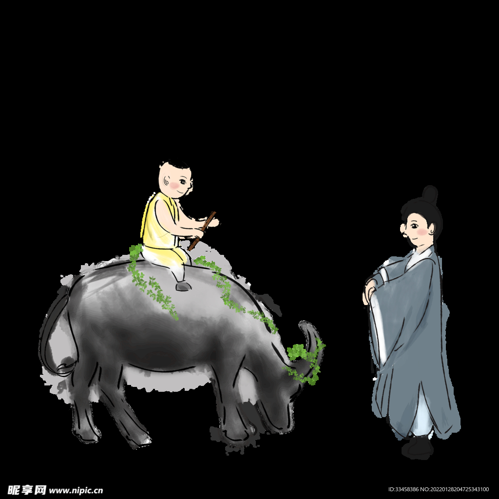 清明牧童指路节日元素