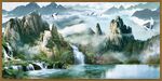 中式山水画加相框山水瀑布