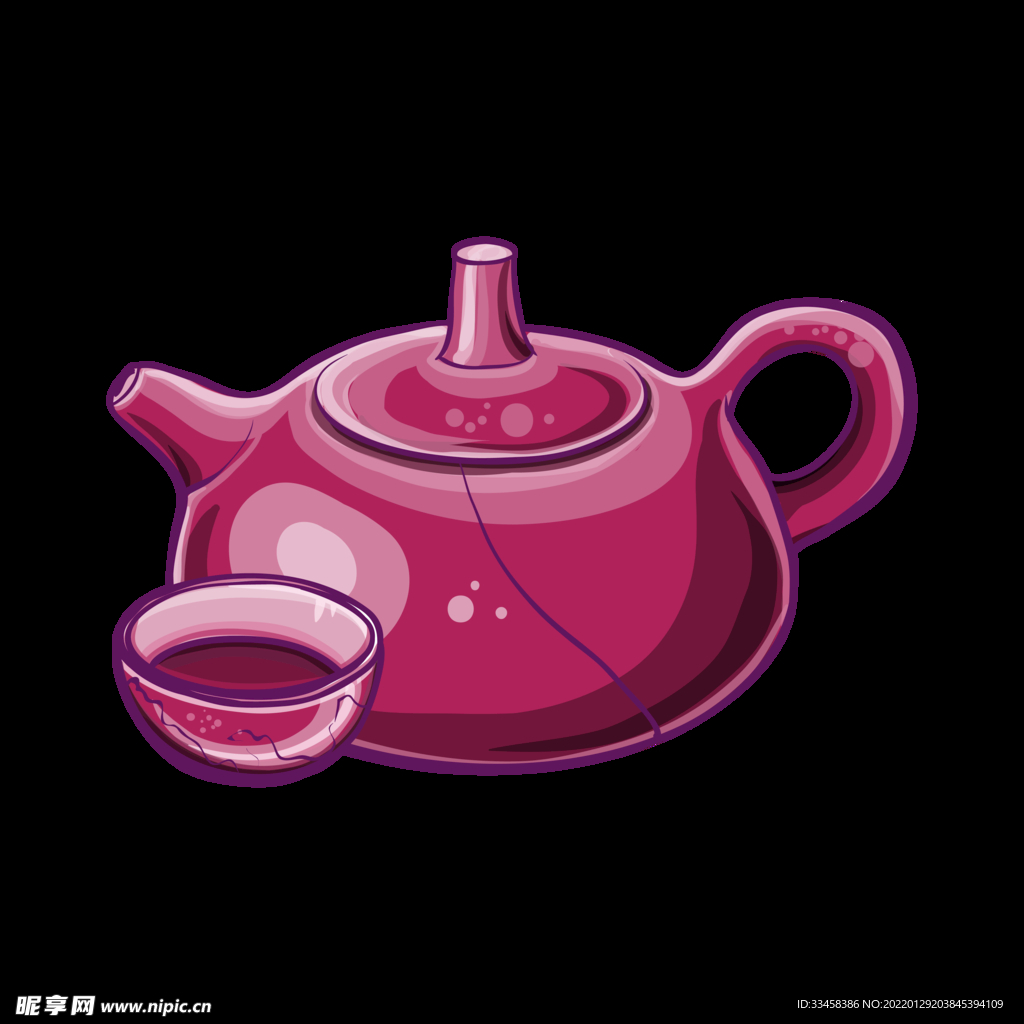 矢量手绘粉色茶壶