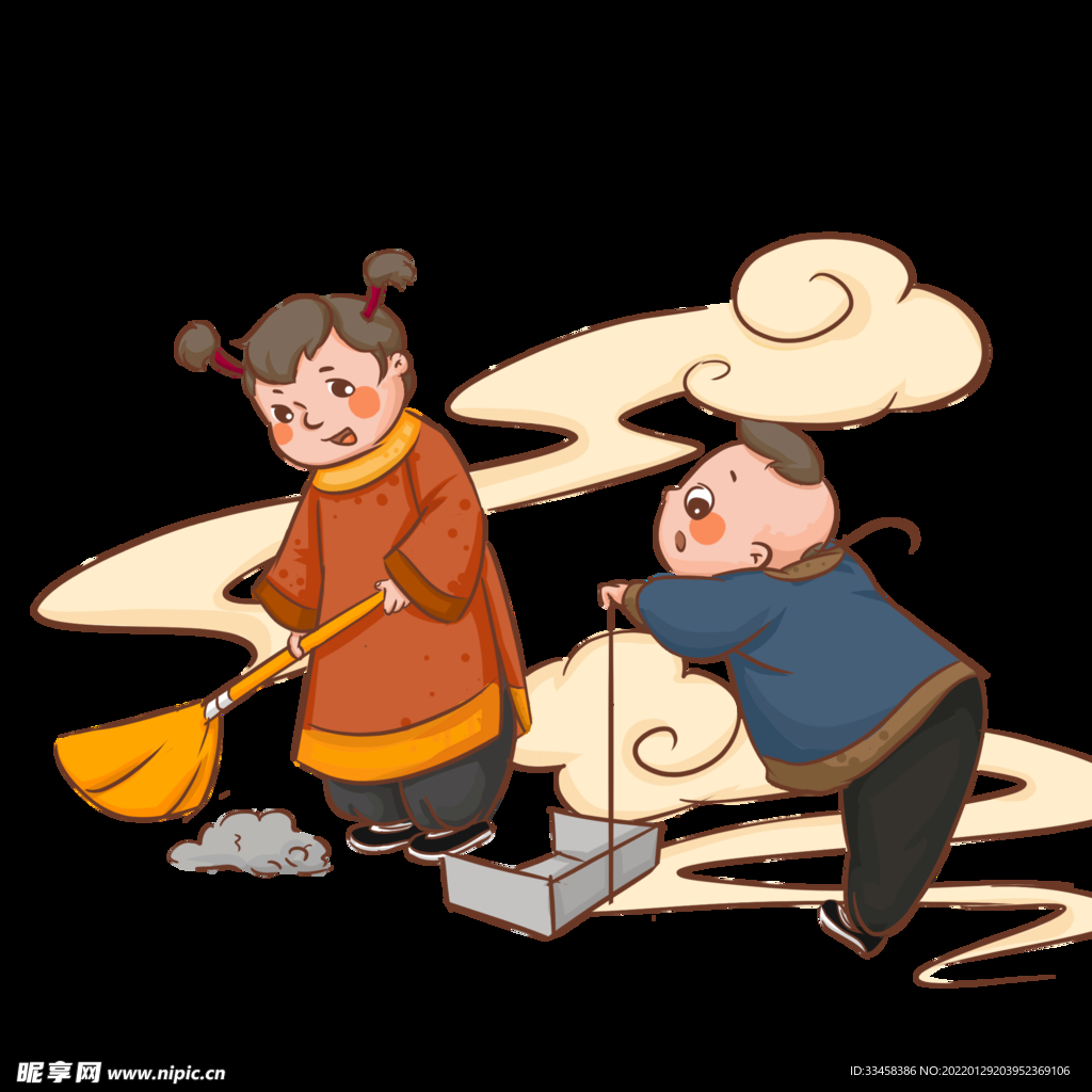 手绘新年卡通扫尘设计图__传统文化_文化艺术_设计图库_昵图网