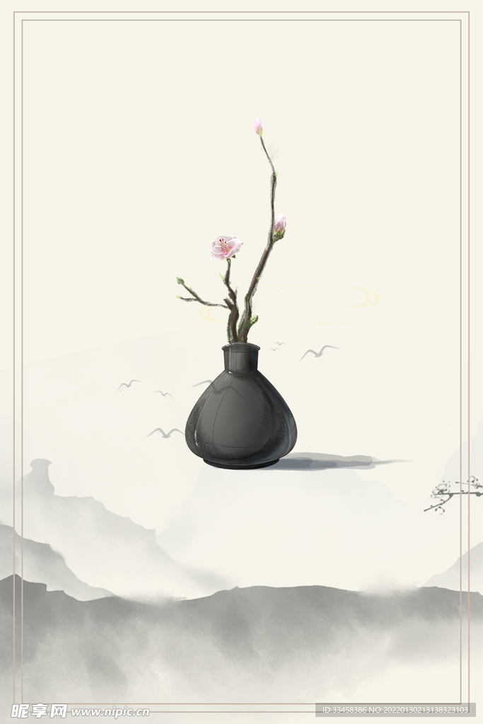 中国风山水水墨海报背景