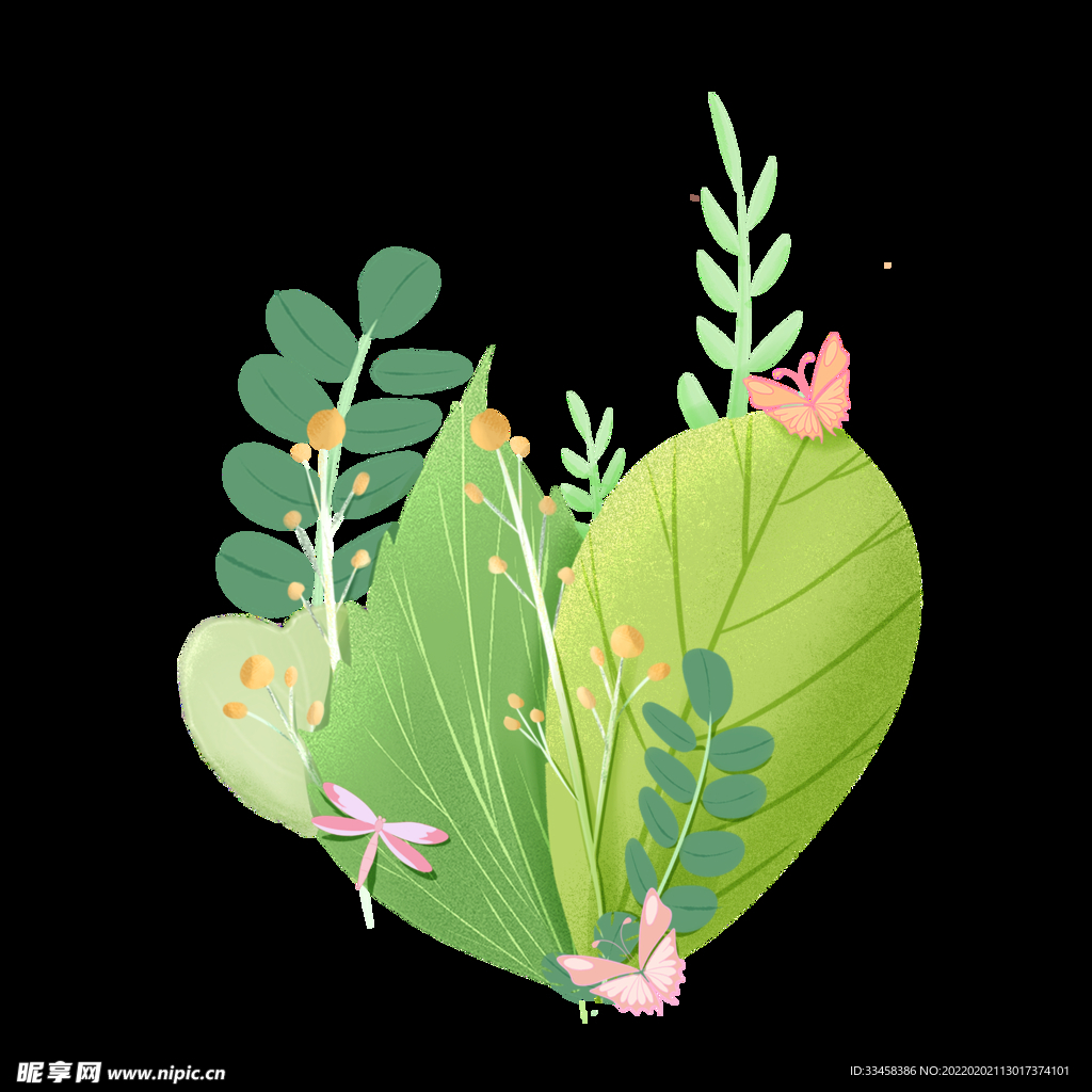春季剪纸绿色叶子草丛