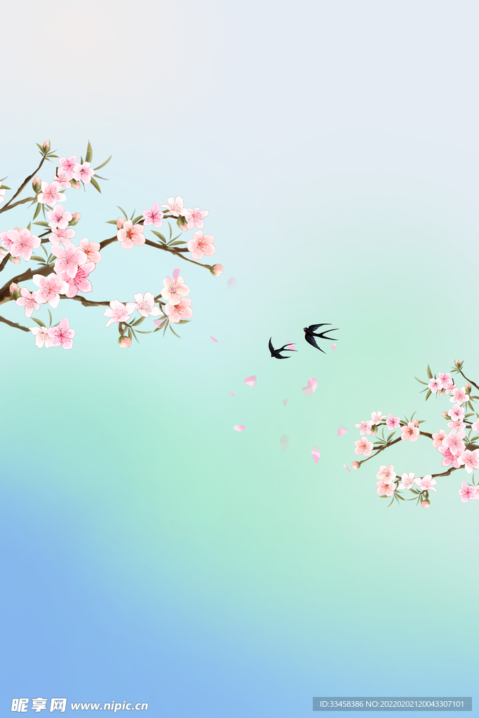 立春春天桃花绿色