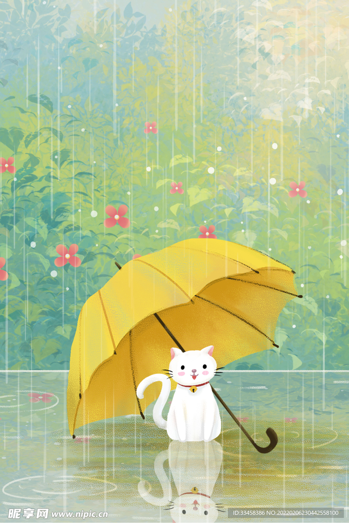 雨水节气之雨伞与猫治愈系