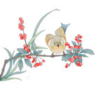 国画水墨樱花鸟雀花鸟