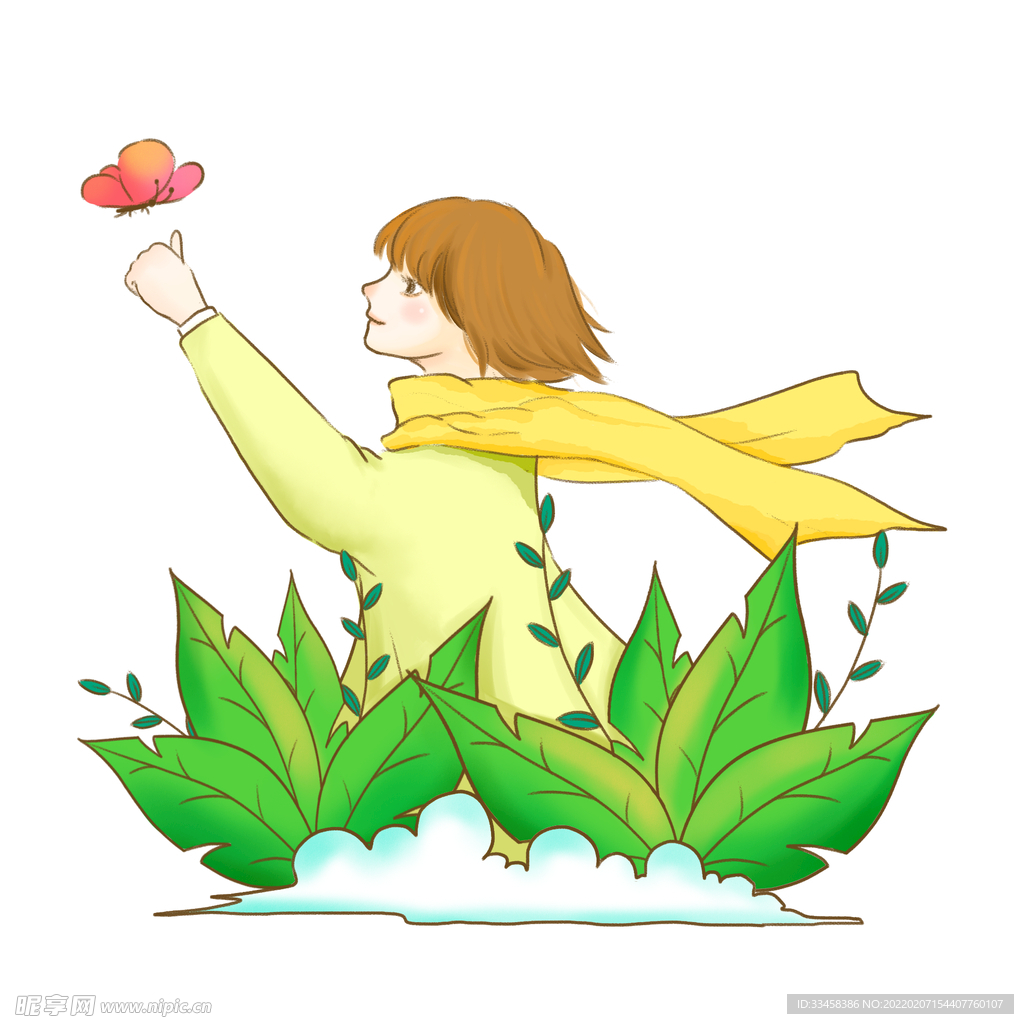 惊蛰少女卡通可爱植物叶子