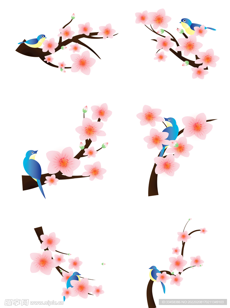 惊蛰的桃花和鸟元素