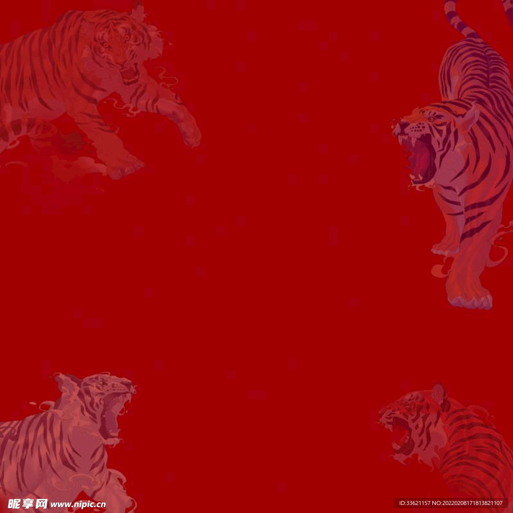 红色背景 老虎
