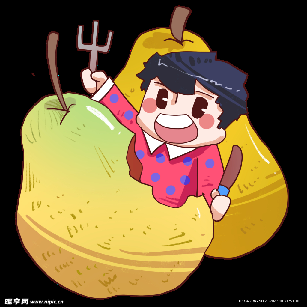 惊蛰人物和梨手绘插画