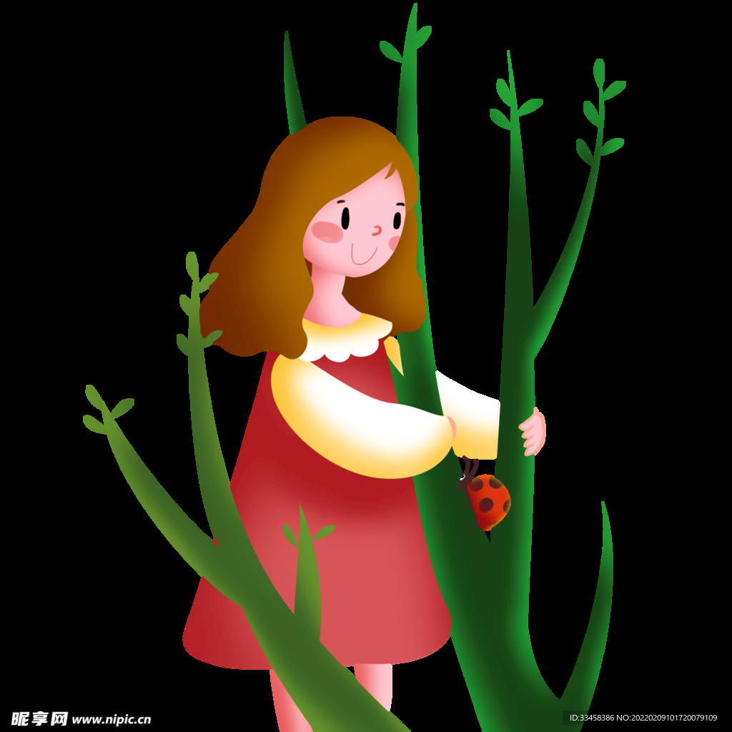 惊蛰人物和植物插画